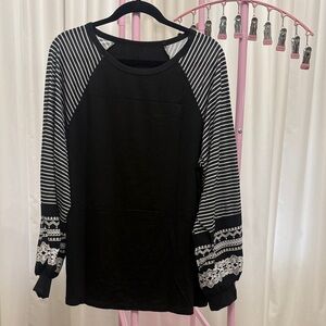 Black and White Striped Women's Top
